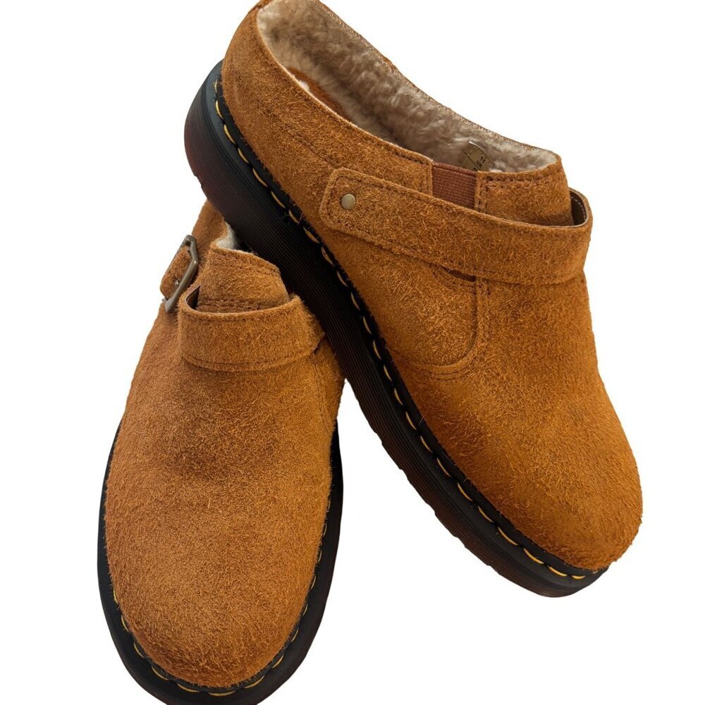 Dr. Martens Isham Tan Suede Fur-Lined Slip-On Shoes US 10 Men 11 Women New NWOT